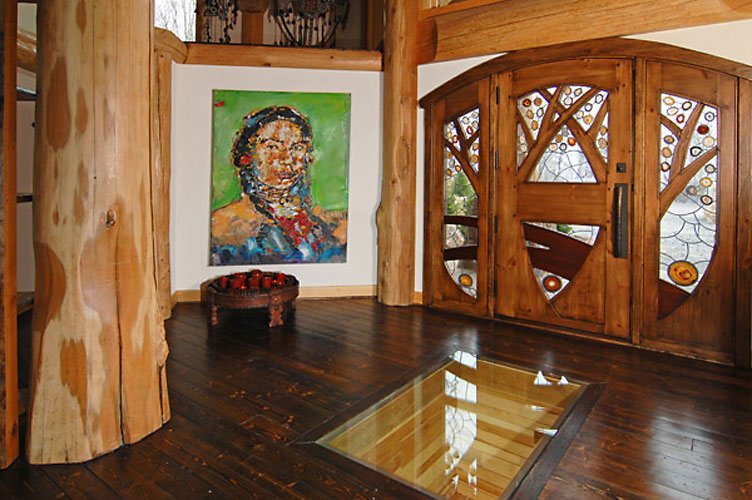 North Carolina Post and Beam Entry with Glass Floor : post and beam, log home, log home design